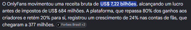 Print mostrando faturamento bruto do OnlyFans segundo a Forbes Brasil
